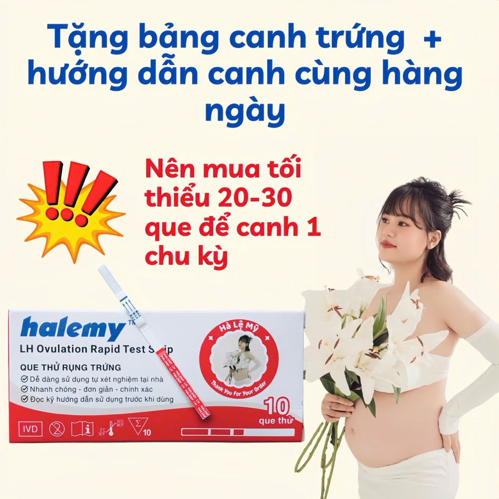 Combo 10 Que Thử Rụng Trứng HALEMY Bản To Đậm ( Tặng bảng canh trứng)(LUÔN CHE TÊN ) Hà Lệ Mỹ