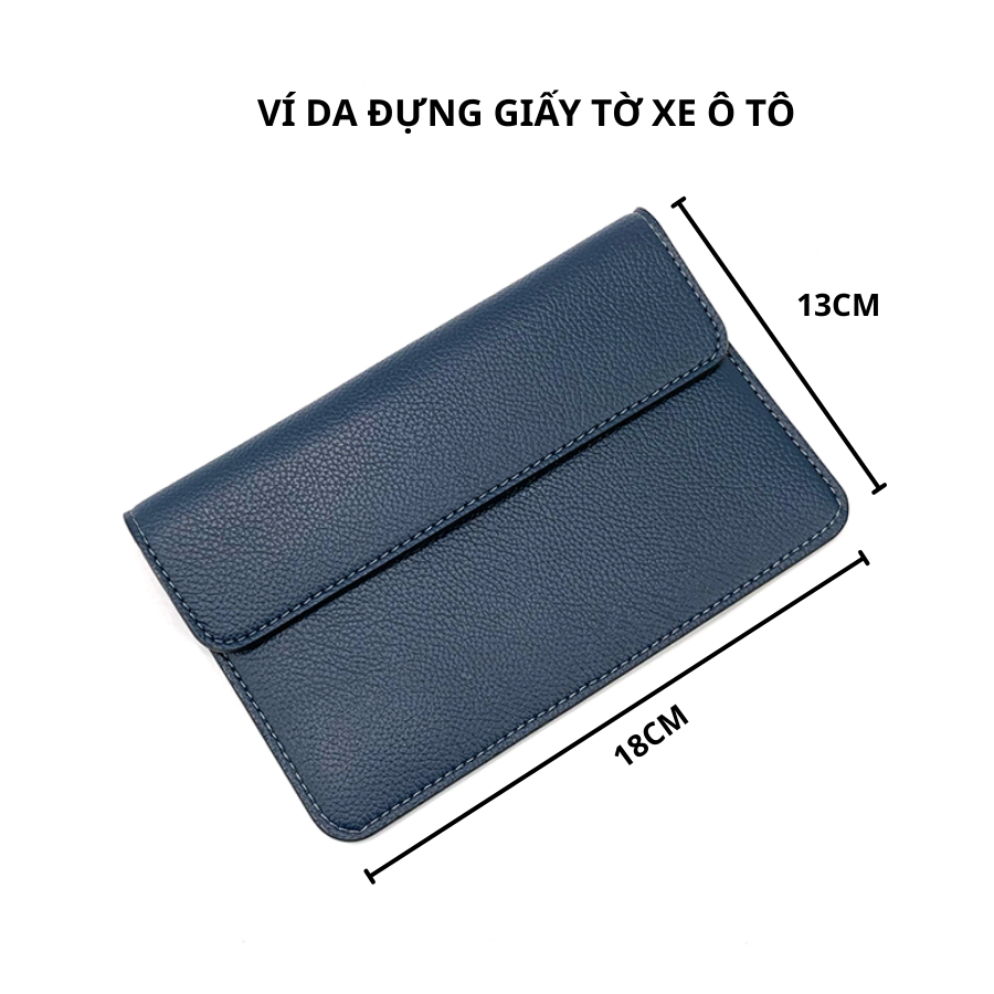 (Hỗ Trợ Dập Logo Hãng) Ví Da Đựng Giấy Tờ Đăng Kiểm Xe Ô Tô Mẫu 01 - Xanh Navy VDK-PU01-NN
