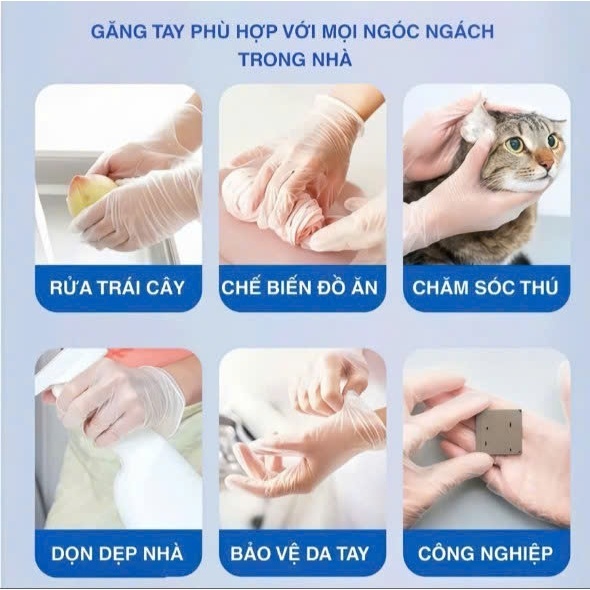 Combo 50 cái,100 cái,300 cái Găng tay PE nilon dai trong suốt không mùi,không bột, trống nước,an toàn cho da tay