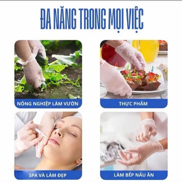 Combo 50 cái,100 cái,300 cái Găng tay PE nilon dai trong suốt không mùi,không bột, trống nước,an toàn cho da tay