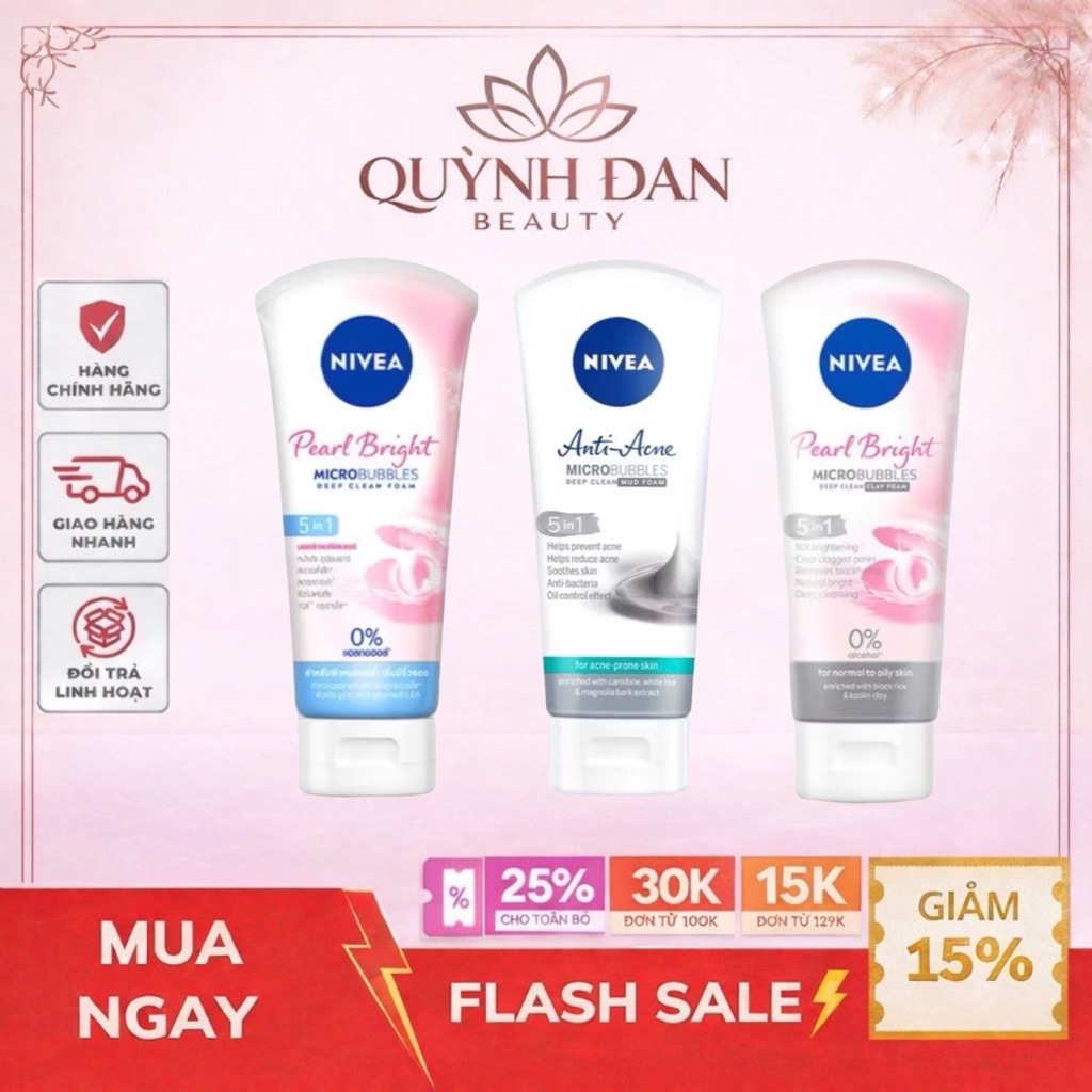 Sữa Rửa Mặt NIVEA Pearl Bright Dưỡng Sáng Da Ngọc Trai 100g