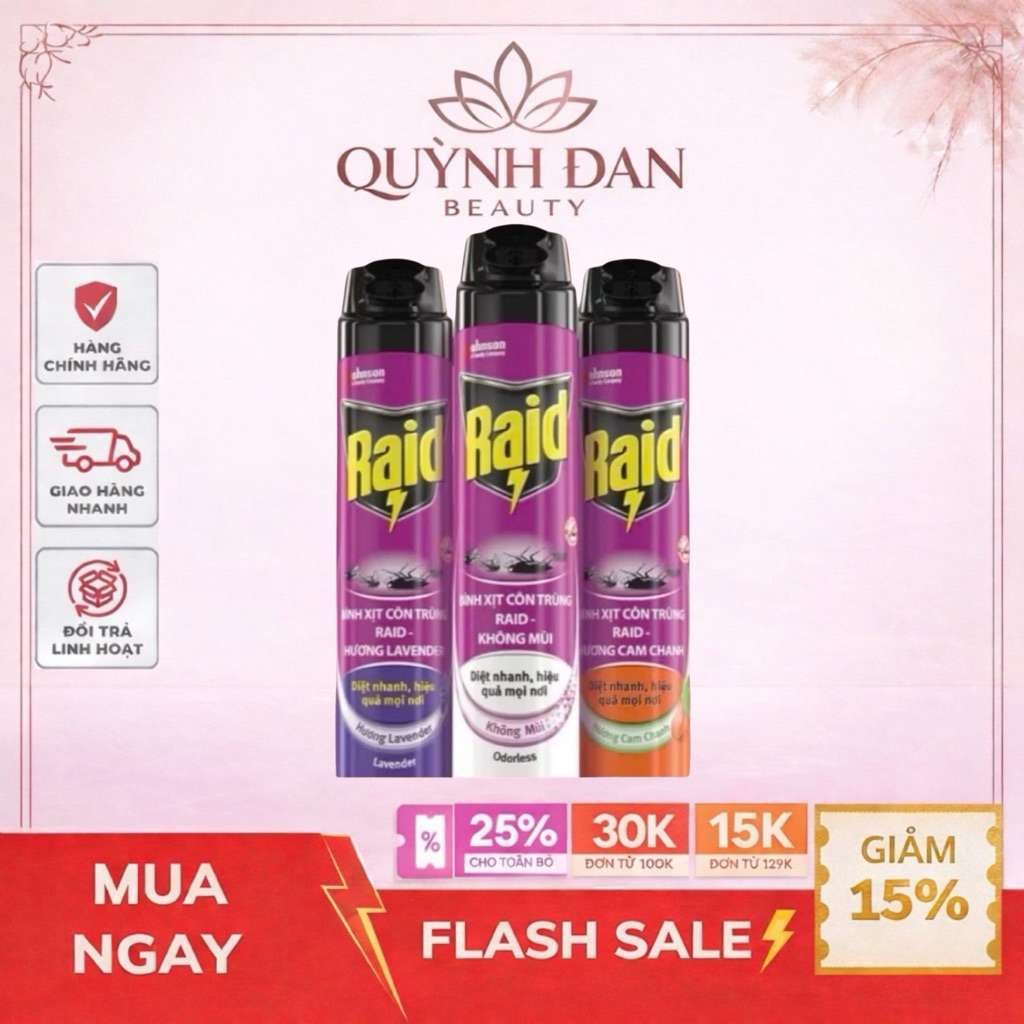 RAID Bình xịt côn trùng Hương Cam Chanh, Không mùi,Lavender 520ml