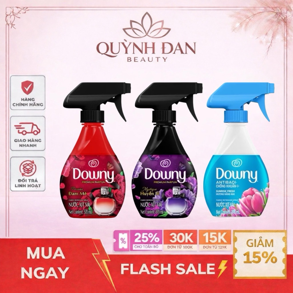 Xịt Vải DOWNY Khử Mùi Và Chống Khuẩn 99.9% Chai 370 ML Hương Nắng Mai/ Huyền Bí/ Đam Mê