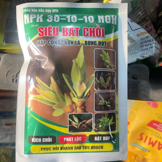(50g) Phân bón lá Siêu Bật Chồi NPK 30-10-10 giúp cây bung đọt mạnh, mập chồi, xanh lá, dày lá, phục hồi sau thu hoạch