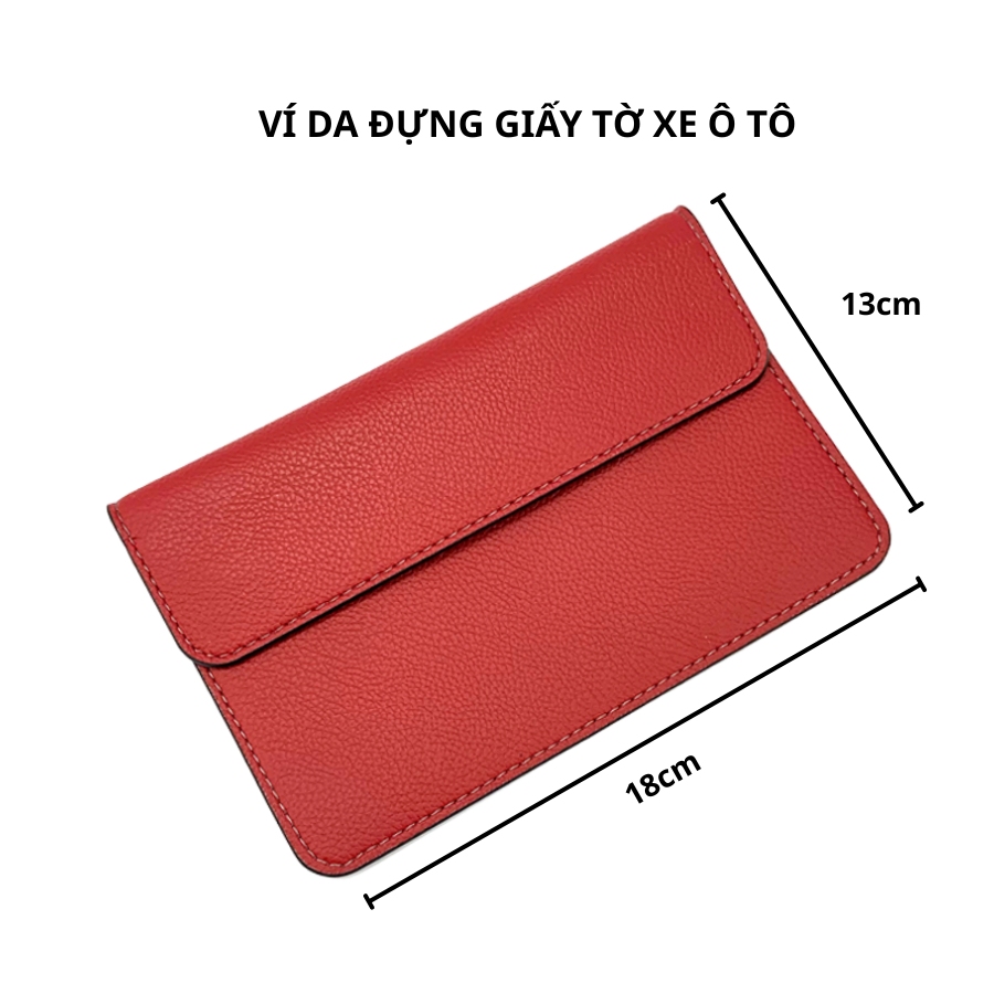 (Hỗ Trợ Dập Logo Hãng) Ví Da Đựng Giấy Tờ Đăng Kiểm Xe Ô Tô Mẫu 01 - Màu Đỏ VDK-PU01-RED