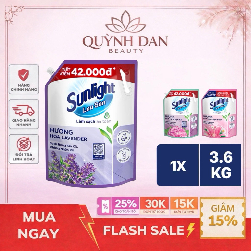 Nước Lau Sàn Sunlight Tinh Dầu Thảo Mộc Sạch Bóng - Túi 3,6 KG