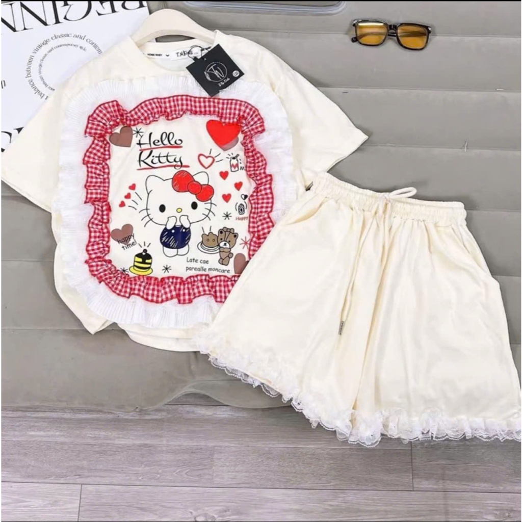 Sét Bộ Đồ Cho Bé Gái In Hoạ Tiết Helo Kity Đáng Yêu Chất Co Giãn Tốt Size 9-35Kg MS42TH