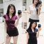 Linh Moon Áo len cổ V phối viền tay ngắn form ôm nhẹ, chất len gân co giãn Kèm Ảnh Thật