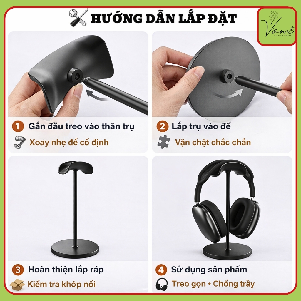 ( Kèm quà tặng ) Giá Treo Tai Nghe Chụp Tai Cao 24.5cm Vòm Decor – Thiết Kế Tối Giản Sang Trọng, Tối Ưu Không Gian