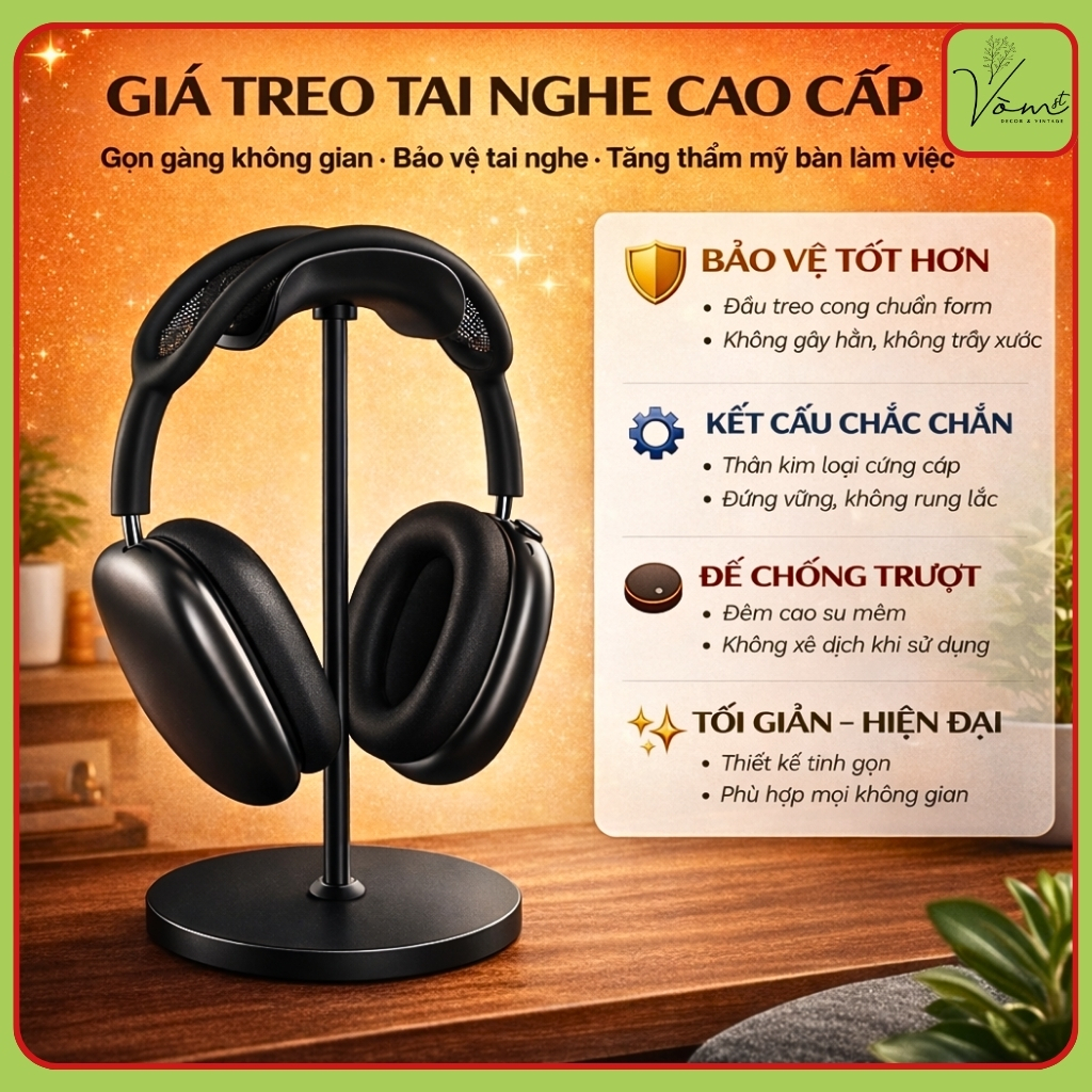 ( Kèm quà tặng ) Giá Treo Tai Nghe Chụp Tai Cao 24.5cm Vòm Decor – Thiết Kế Tối Giản Sang Trọng, Tối Ưu Không Gian
