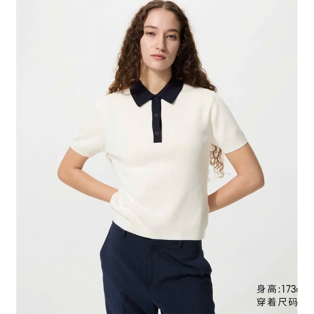 Linh Moon Áo polo len phối màu cổ bẻ tay ngắn form gọn, chất len co giãn mềm mịn Kèm Ảnh Thật