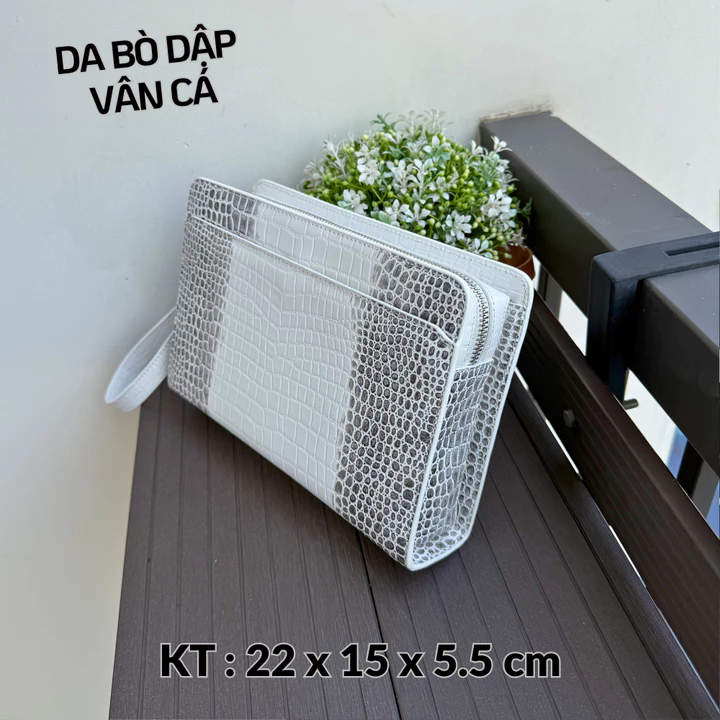 Clutch cầm tay, Clutch kẹp nách da bò dập vân cá size 22 nhiều màu sắc – 3