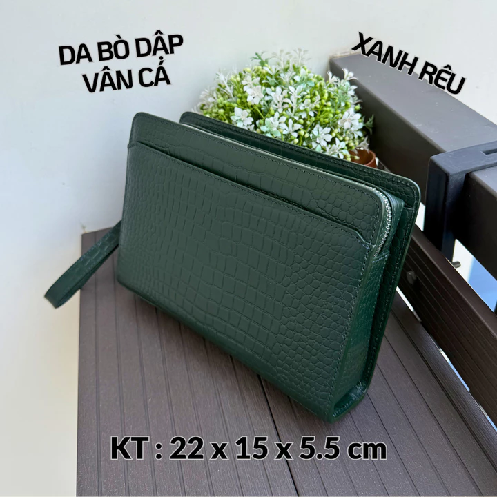 Clutch cầm tay, Clutch kẹp nách da bò dập vân cá size 22 nhiều màu sắc – 4