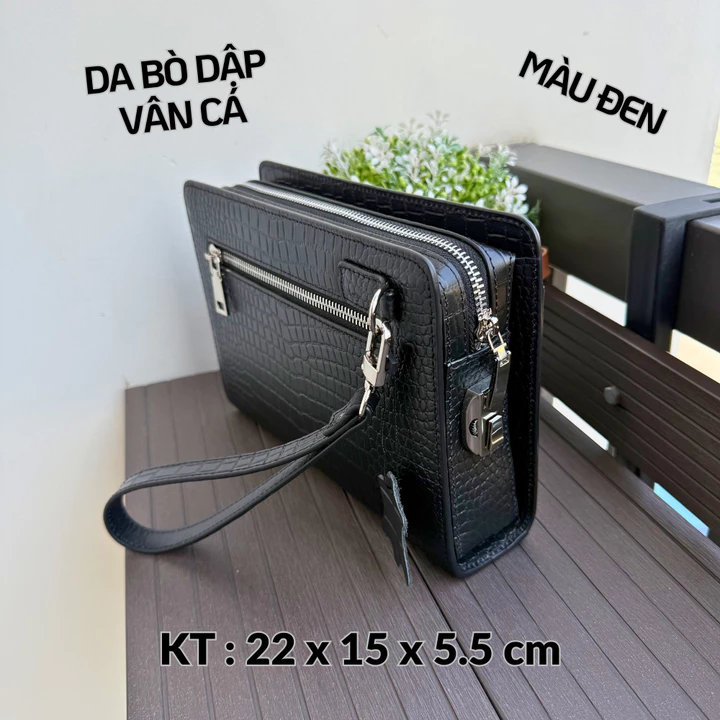 Clutch cầm tay, Clutch kẹp nách da bò dập vân cá size 22 nhiều màu sắc – 6
