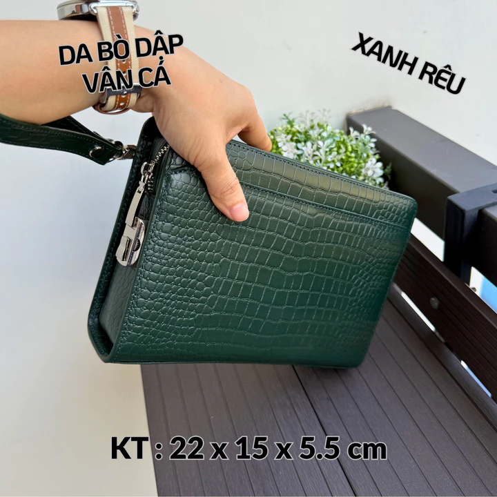 Clutch cầm tay, Clutch kẹp nách da bò dập vân cá size 22 nhiều màu sắc – 5