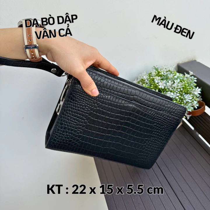 Clutch cầm tay, Clutch kẹp nách da bò dập vân cá size 22 nhiều màu sắc – 7