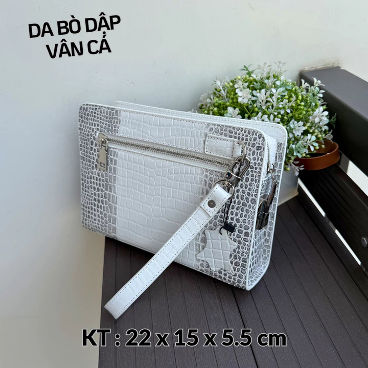 Clutch cầm tay, Clutch kẹp nách da bò dập vân cá size 22 nhiều màu sắc – 2