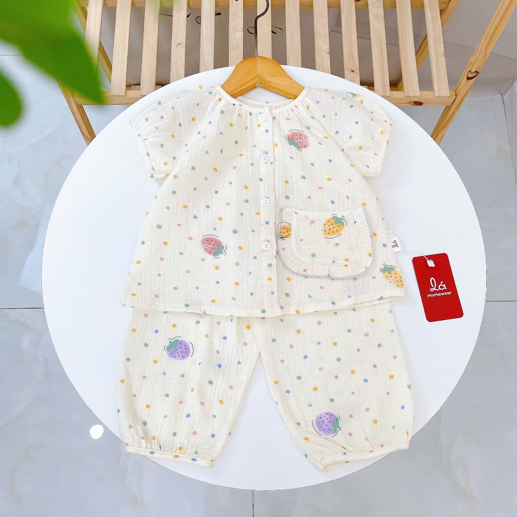 Bộ đồ ngủ bé gái tay ngắn xô muslin Lá Homewear A367, đồ dài cho bé cộc tay dễ thương
