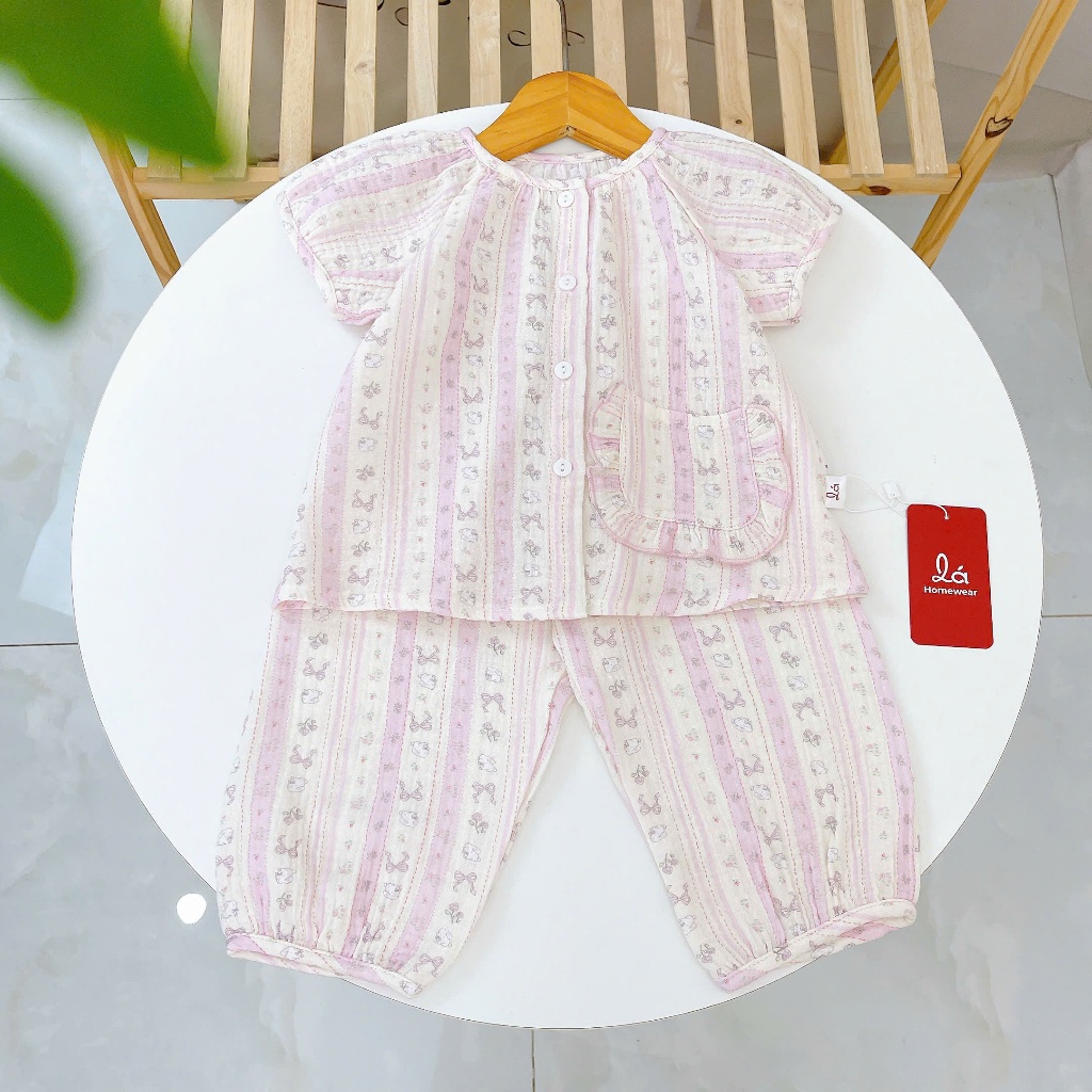 Bộ đồ ngủ bé gái tay ngắn xô muslin Lá Homewear A367, đồ dài cho bé cộc tay dễ thương
