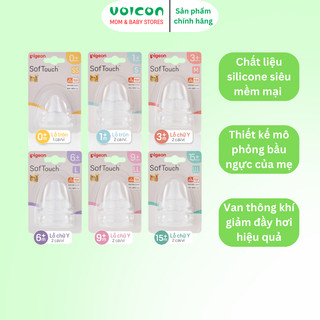 Núm Vú Silicone Siêu Mềm Pigeon Plus WN3 Phiên Bản Quốc Tế Cổ Rộng Cao Cấp Chống Sặc Cho Bé Sơ Sinh