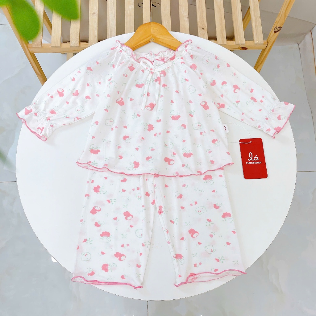 Bộ dài tay cho bé gái sợi sồi Modal Áo Lá Homewear A238 mềm mướt mát lạnh babydoll họa tiết đáng yêu