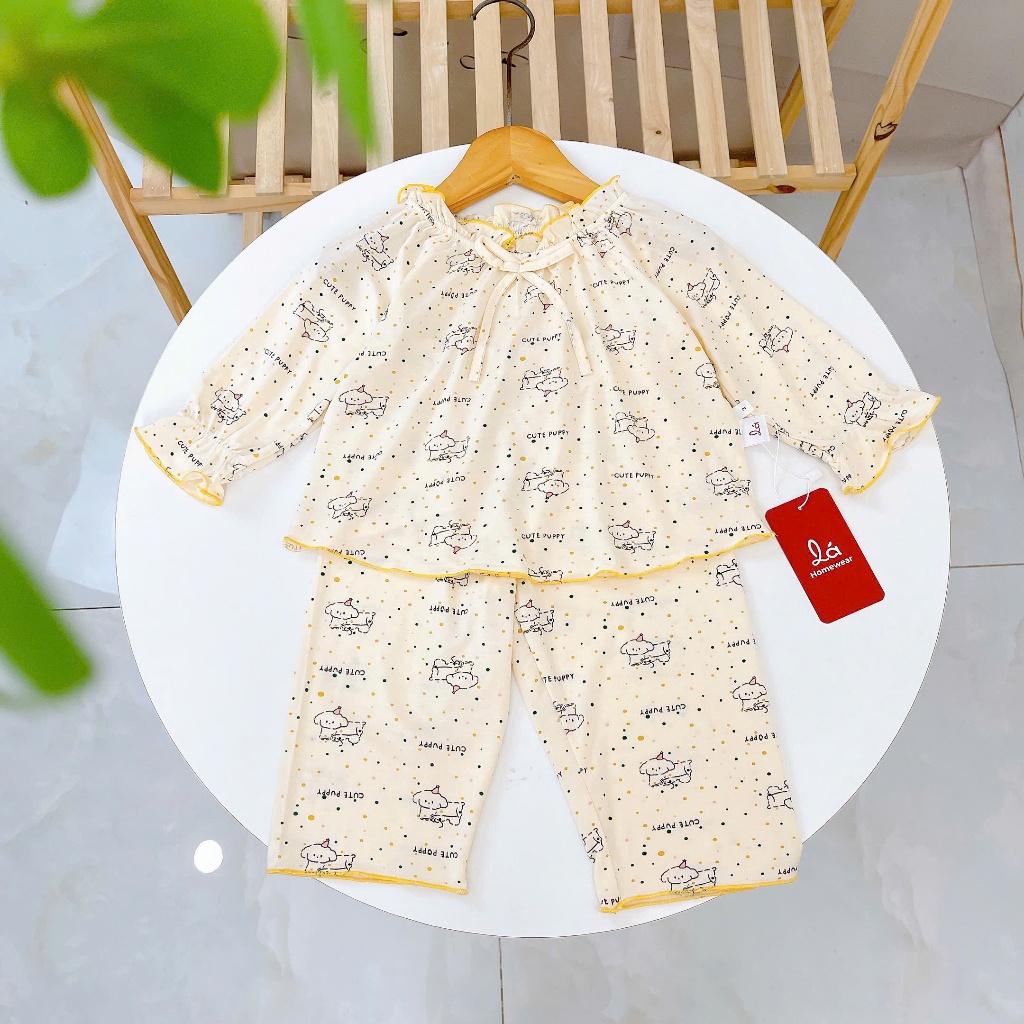 Bộ dài tay cho bé gái sợi sồi Modal Áo Lá Homewear A238 mềm mướt mát lạnh babydoll họa tiết đáng yêu