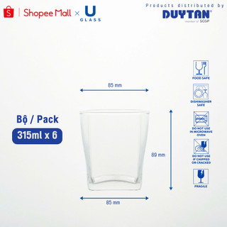 Bộ 6 Ly cốc thủy tinh U Glass 315ml kiểu lùn vuông - BUG361, thủy tinh cao cấp