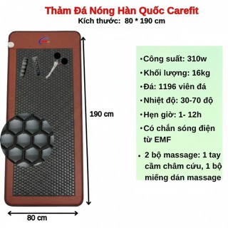 Thảm Đá Nhiệt Nóng massage Carefit kt 80x190 giảm đau nhức cơ thể hiệu quả