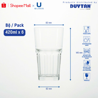 Bộ 6 Ly cốc thủy tinh U Glass 420ml kiểu cao - PUG390, thủy tinh cao cấp