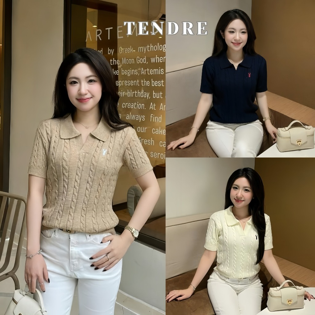 (BST mùa hè TENDRE) Áo Len Dệt Kim Tay Cộc Cổ Polo Nữ Form Ôm Basic – Áo Len Nữ Thanh Lịch Mặc Đi Làm đi chơi B02