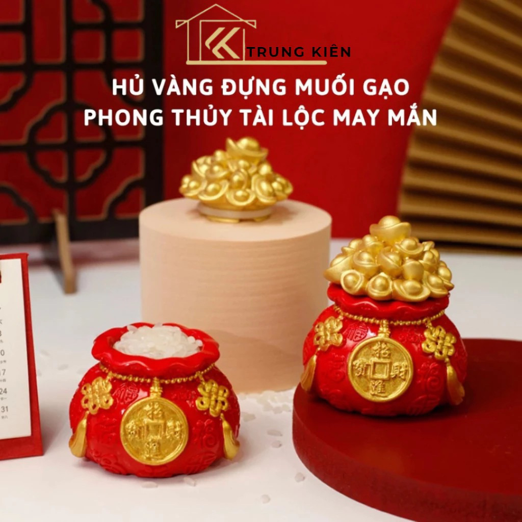 Hũ Tài Lộc May Mắn Đặt Ban Thần Tài, Hũ Gạo Muối, Hũ Đựng Gạo Muối, Hũ Gạo Tài Lộc Để Bàn Thờ
