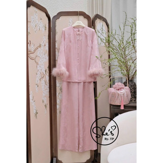 Set Pháp Phục Lụa Gấm Tay Lông Cúc Ngọc Mix Quần Suông Chuẩn She’s