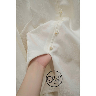Set Pháp Phục Lụa Gấm Tay Lông Cúc Ngọc Mix Quần Suông Chuẩn She’s