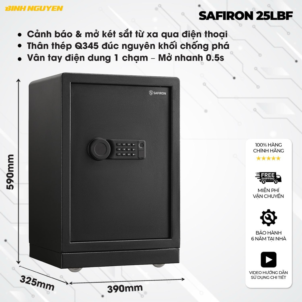 Két Sắt Nhập Khẩu Safiron 60LBF Vân Tay Điện Tử Kết Nối App Điện Thoại