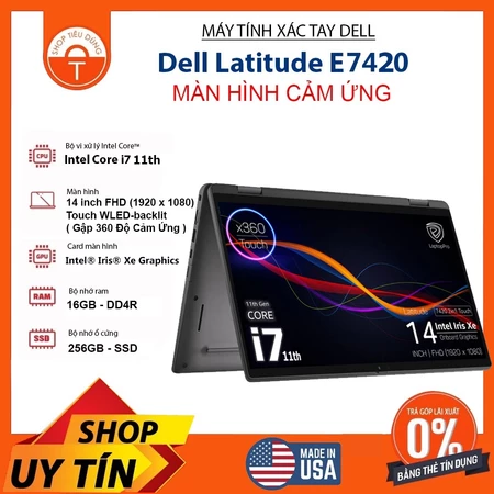 Laptop Dell Latitude 7420 2in1 carbon Màn hình cảm ứng core i7 11th Ram 16Gb SSD 256Gb/14"