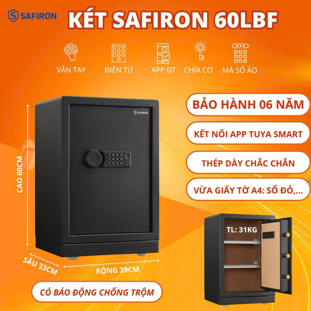 Két Sắt Nhập Khẩu Safiron 60LBF Vân Tay Điện Tử Cảnh Báo Qua Điện Thoại 25KG