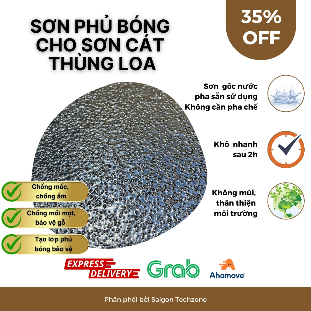 Sơn phủ bóng cho sơn cát thùng loa, màu đen bóng, hệ nước, không mùi, chống trầy xước, chống nước