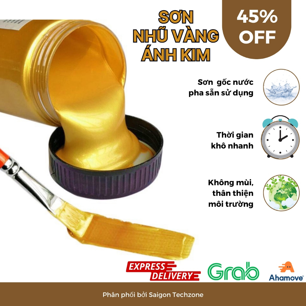 🔥Sơn Nhũ Vàng 24K Cao Cấp Ánh Kim, Sơn Bề Mặt Kim Loại, Cổng Rào, Đá, Chậu Cảnh, Hệ Nước, Nhẹ Mùi