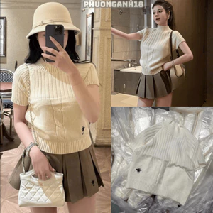 Áo len cộc tay cổ cao 5 phân thêu chữ D hàng QC A112