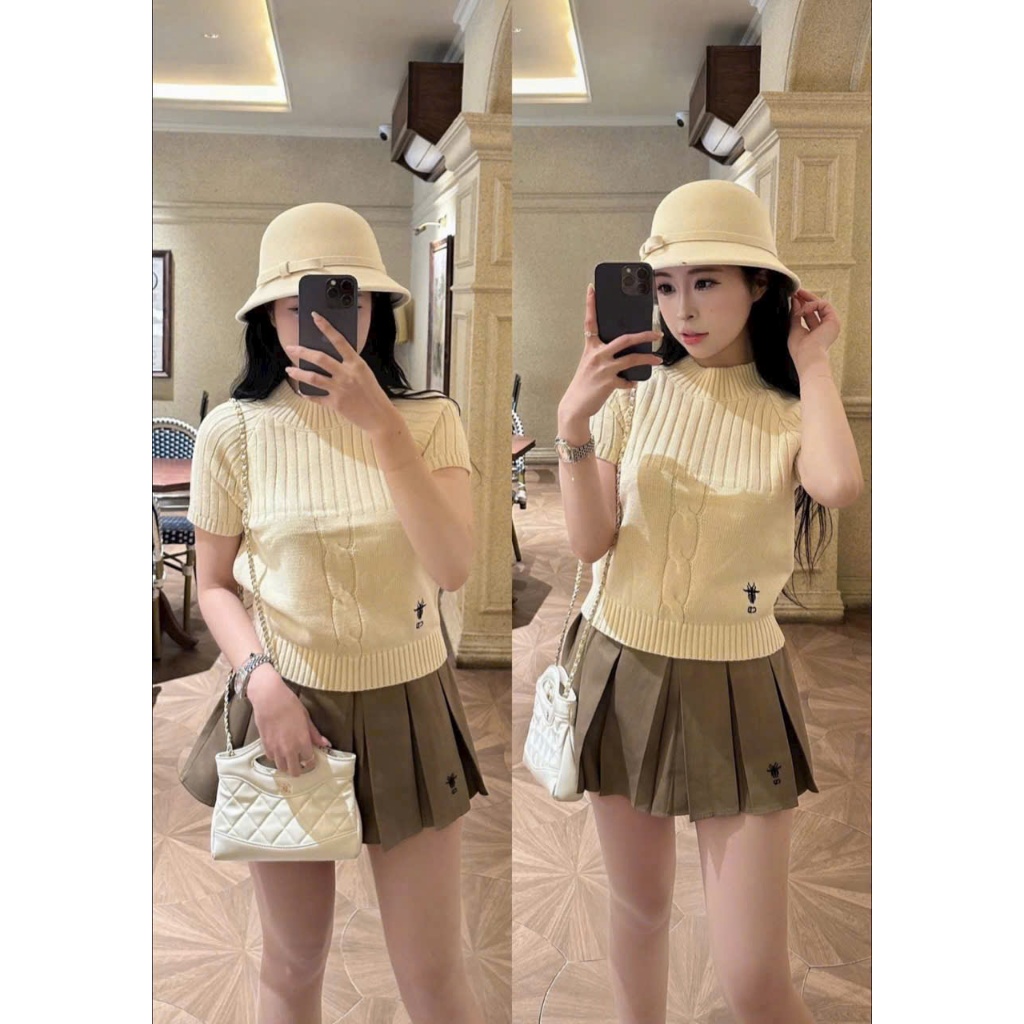 Áo len cộc tay cổ cao 5 phân thêu chữ D hàng QC A112