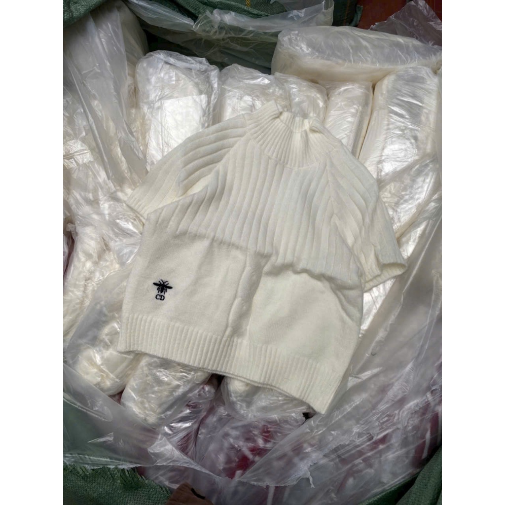 Áo len cộc tay cổ cao 5 phân thêu chữ D hàng QC A112