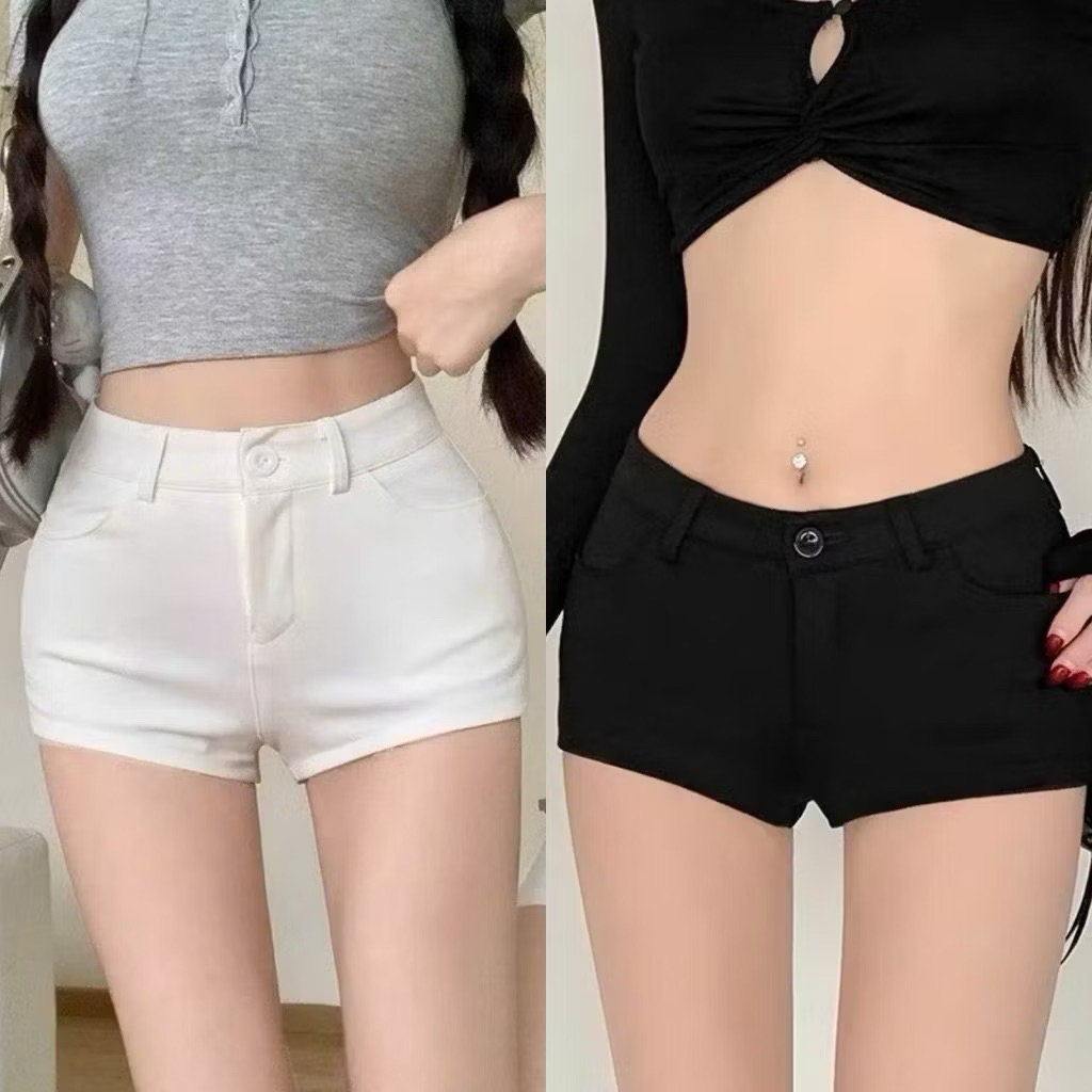 Quần Short Nữ Cạp Trễ Quần Đùi Siêu Ngắn Màu Đen Trắng Vải Umi Hàn Dày Dặn Co Giãn Tốt