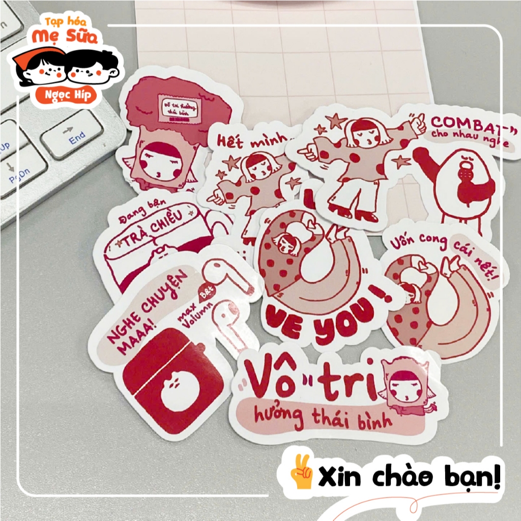 Sticker Pack “Vô tri hưởng thái bình” – 10 sticker cute dán laptop, điện thoại, sổ tay