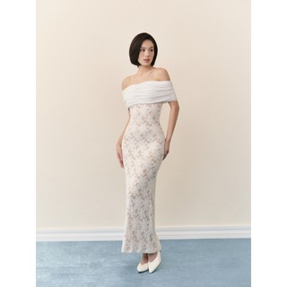 Đầm hoa OLV trễ vai ôm body tôn dáng Ivory Lace Off Shoulder Layered Maxi Dress phù hợp đi tiệc
