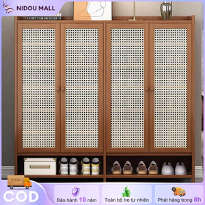 Tủ Giày Bằng Mây Tự Nhiên 4 Cánh Cửa Kết Hợp Ngăn Để Hở Thông Minh Tiết Kiệm Diện Tích