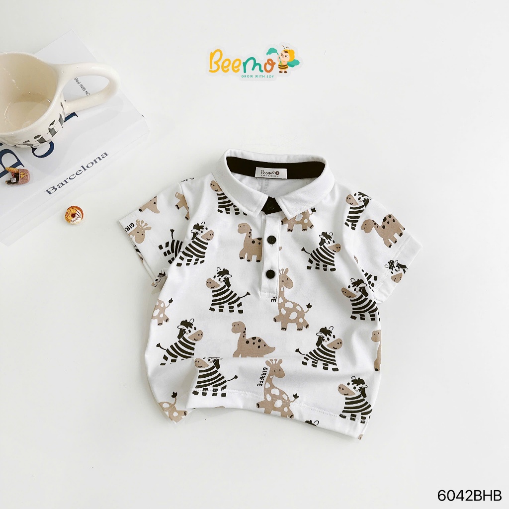 Bộ polo cộc tay in tràn hoạ tiết ngựa vằn bé trai, bộ polo thun cộc tay cho bé