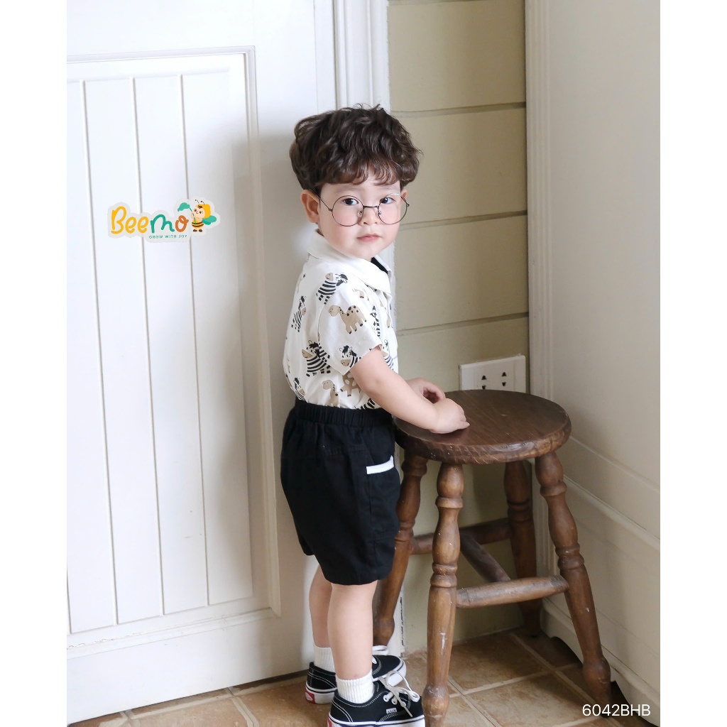 Bộ polo cộc tay in tràn hoạ tiết ngựa vằn bé trai, bộ polo thun cộc tay cho bé