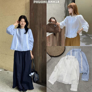 Áo smi cổ bèo dài tay tiểu thư xinh hàng QC 4768