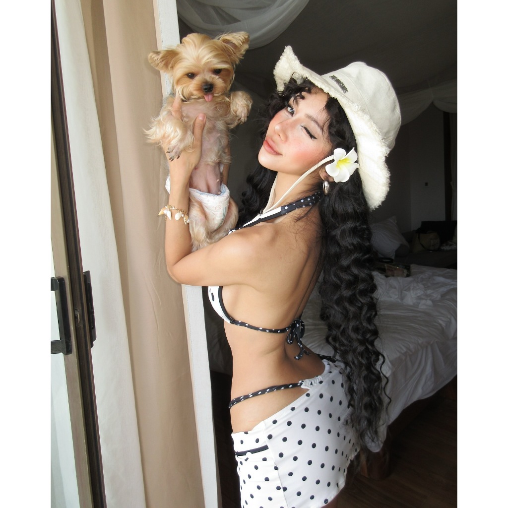 [SẴN] 2Soonsumff Bikini 3 mảnh họa tiết chấm bi buộc dây kèm chân váy sexy, bộ đồ bơi cao cấp phong cách Y2K cho nữ