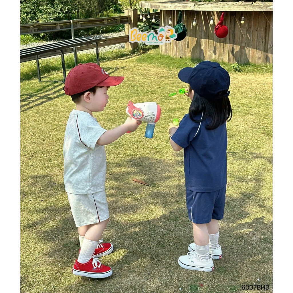 Set cộc tay phối chỉ nổi Beemo chất liệu cotton co giãn 4c cho bé trai 9-21kg